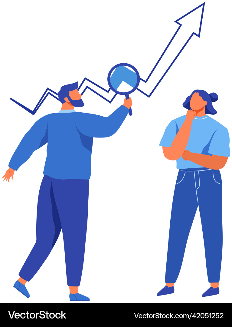 Man with loupe looking for information in text Man with loupe looking for information in text vector image