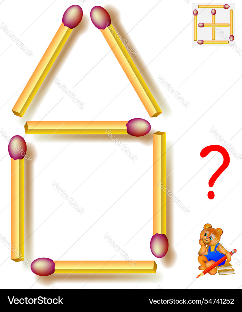 Move two matchsticks to make five squares logic Move two matchsticks to make five squares logic vector image