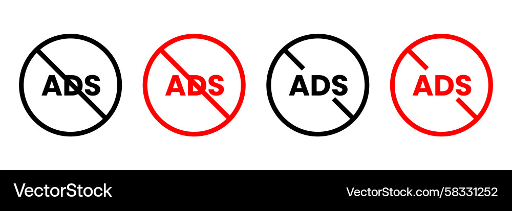 No Add Icon Set - Block Advertisement Vector Image