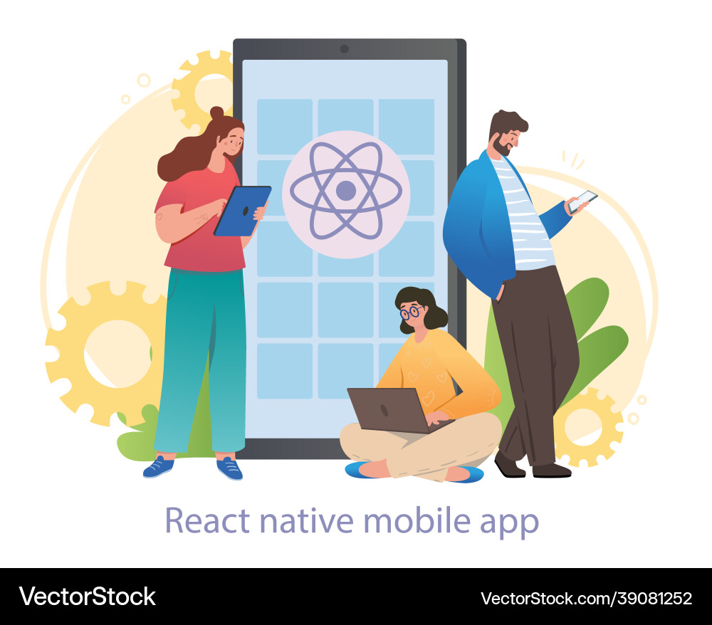 React native mobile app concept React native mobile app concept Vector Image