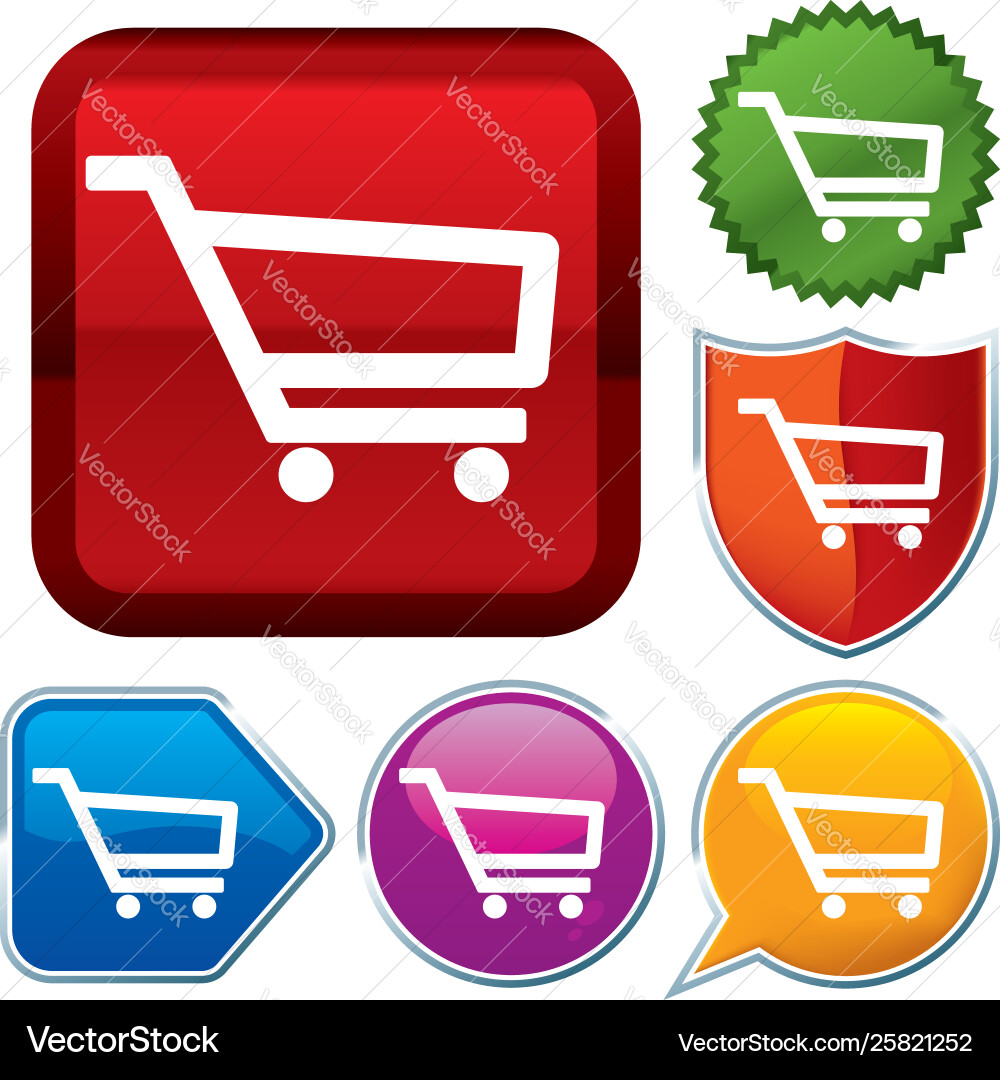 Set shiny icon series on buttons shopping cart vector image