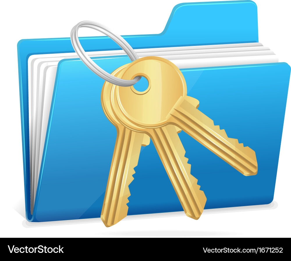 Yellow computer folder and key vector image