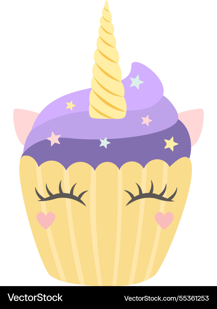Adorable Einhorn Cupcake mit lila frosting Adorable Einhorn Cupcake mit lila frosting vektorbild