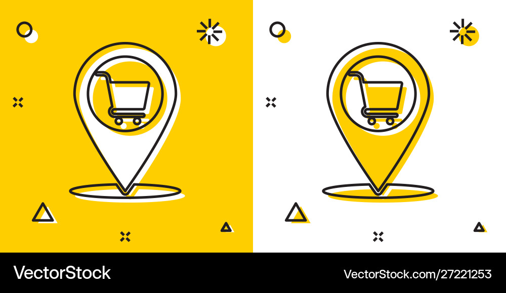 Black map pointer with shopping cart icon isolated Black map pointer with shopping cart icon isolated Vector Image