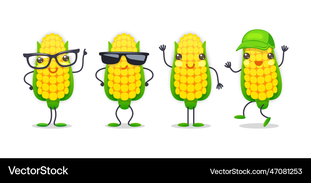 Corn character with various face expressions Corn character with various face expressions Vector Image