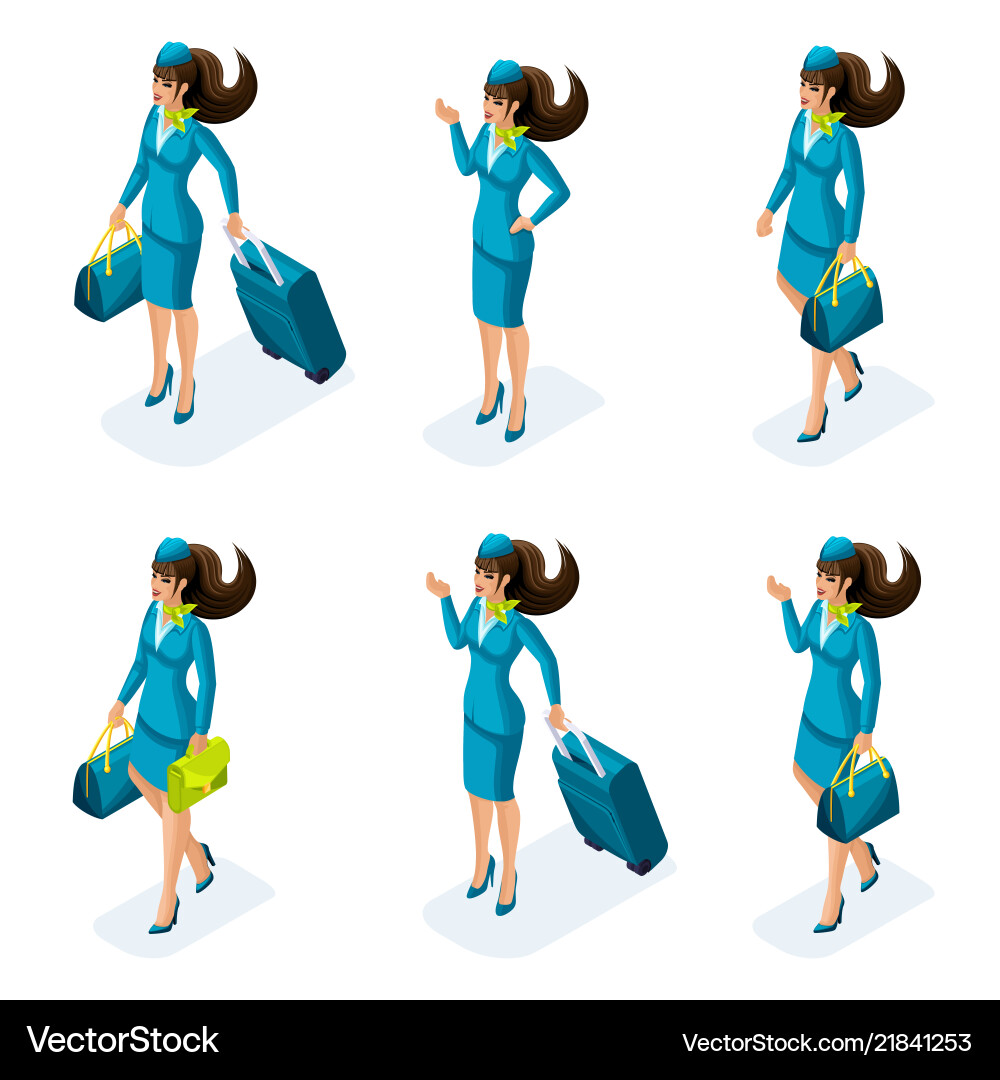 Isometry a set of girls the stewardesses Isometry a set of girls the stewardesses vector image