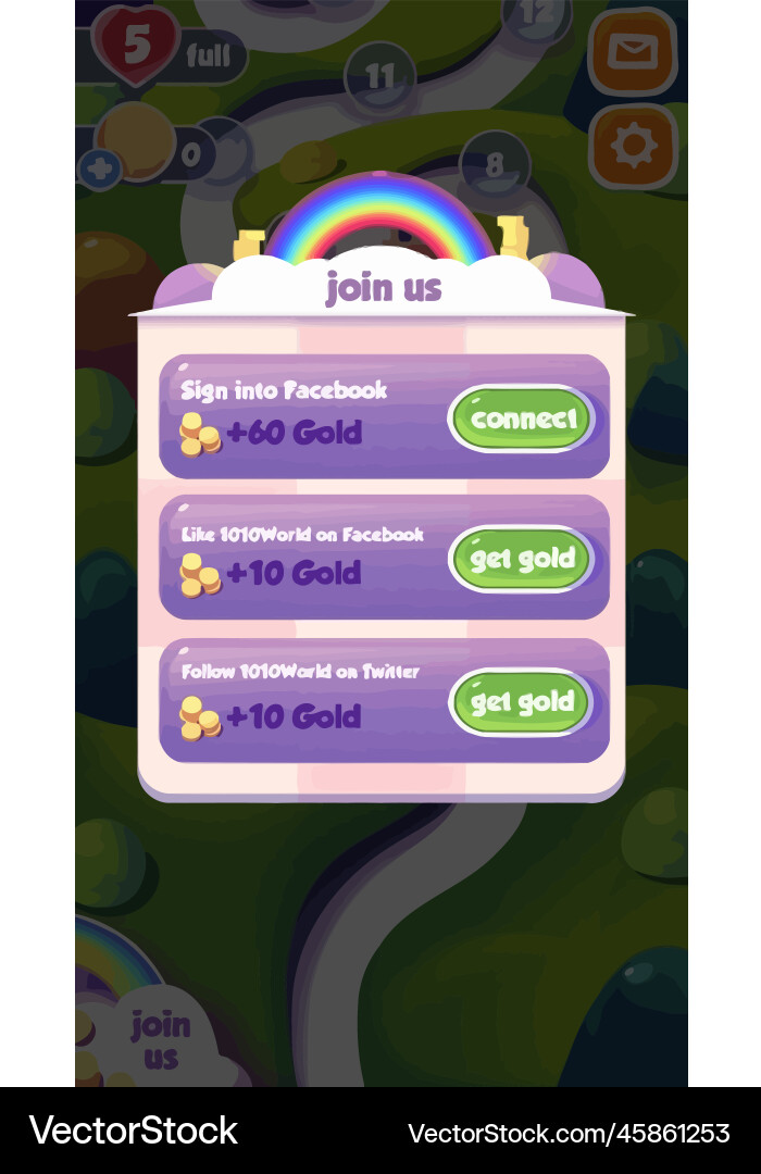 Komplettes Set von Level-Taste Spiel ui Pop-up-Symbol Vektorbild
