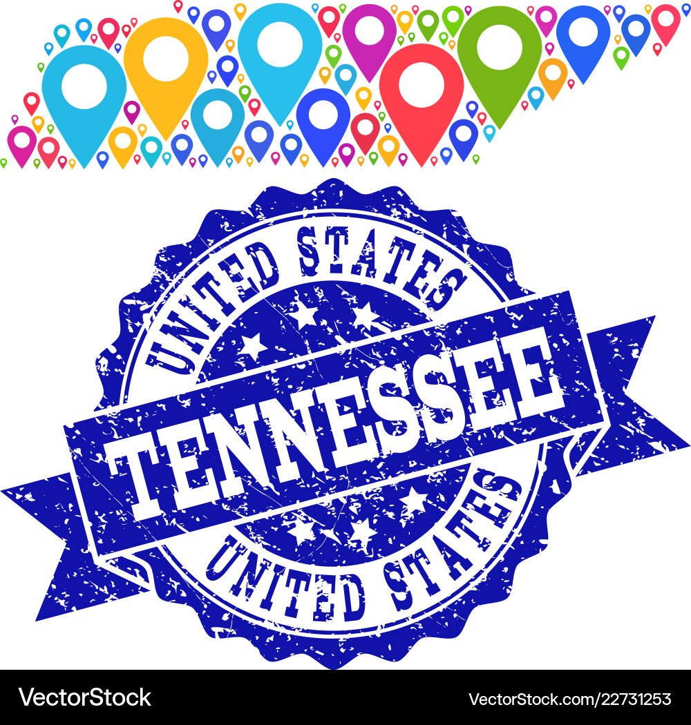Mosaic map of tennessee state with pointers Mosaic map of tennessee state with pointers vector image