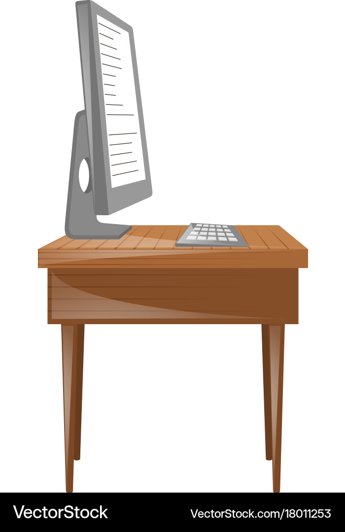 Personal computer and keyboard on table Vector Image