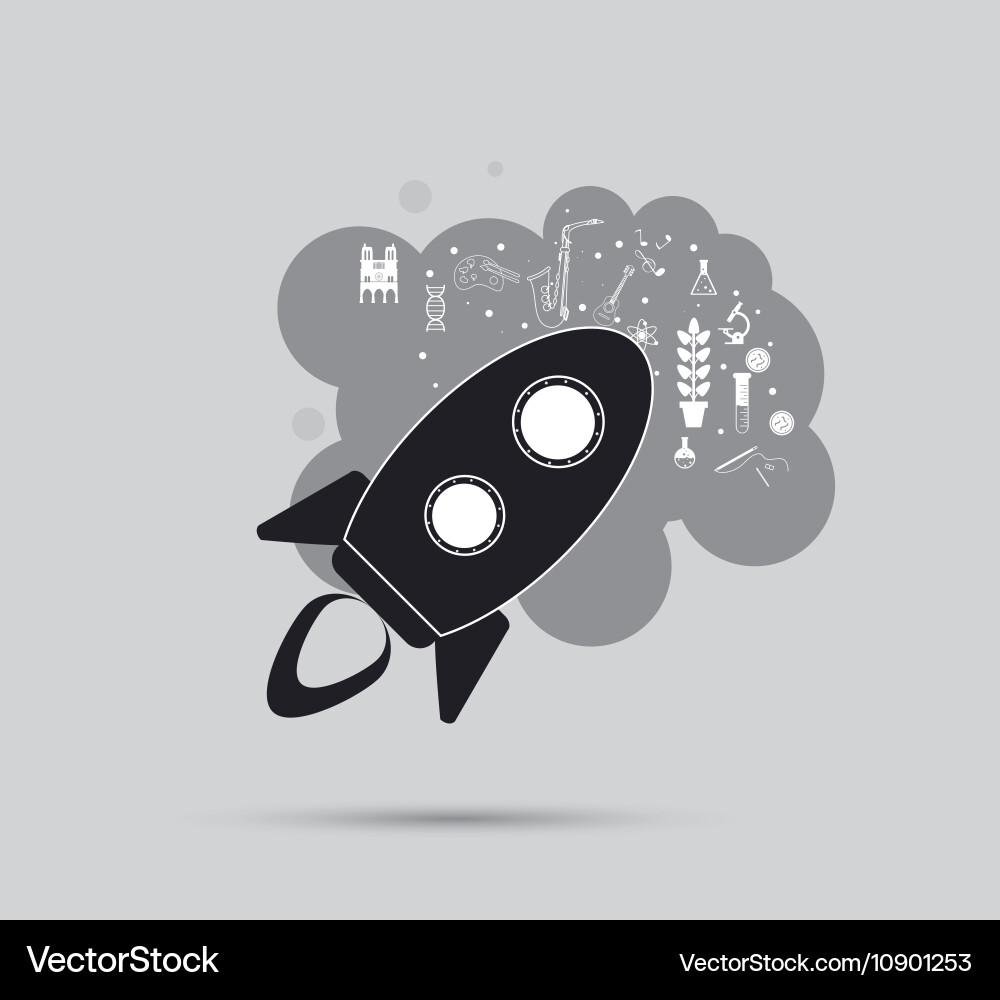Rocket with science related icons image Vector Image