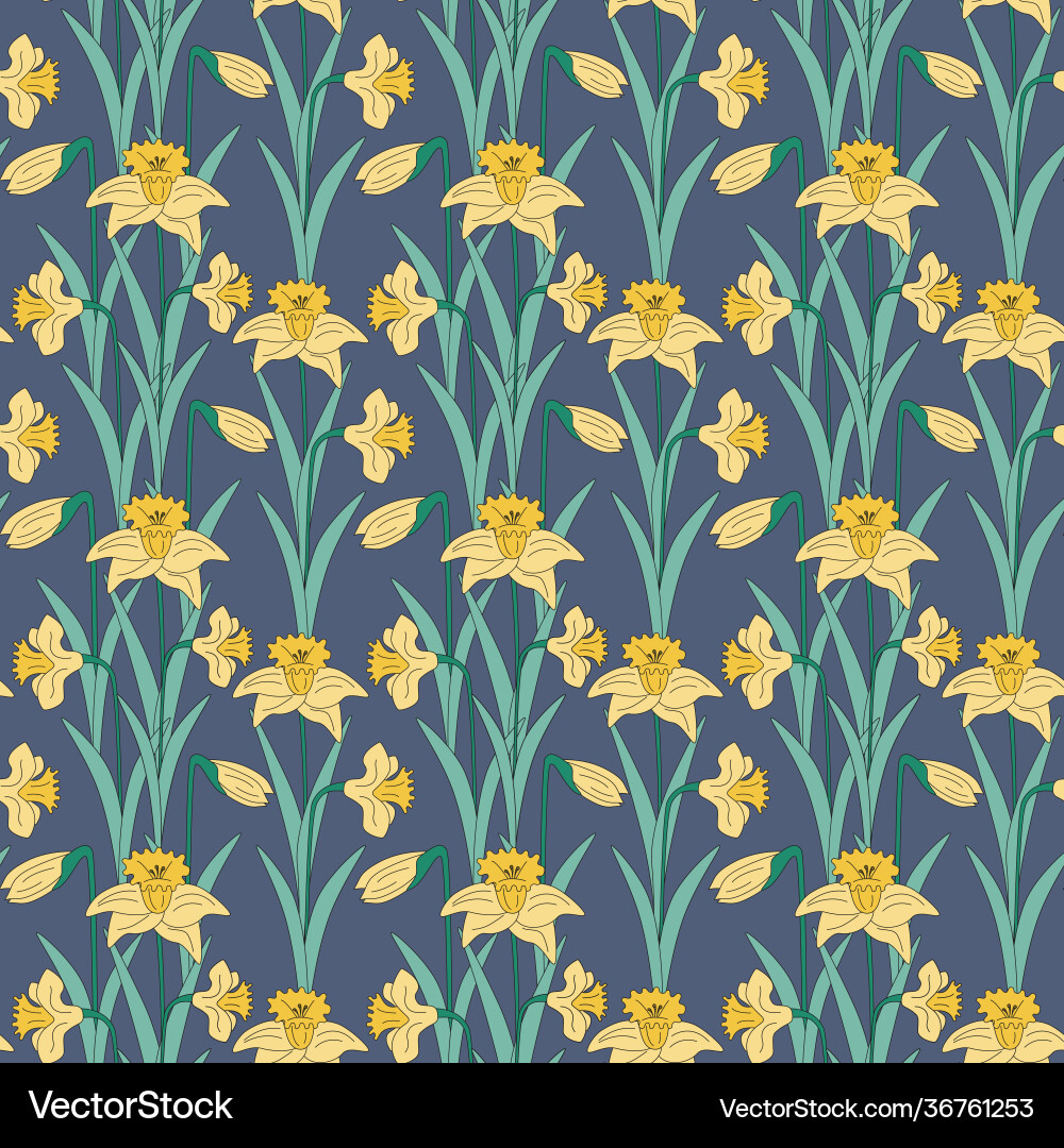 Seamless pattern spring daffodils in easter vector image