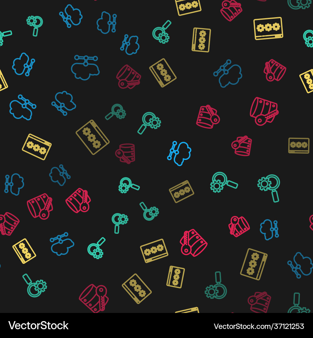 Set line network cloud connection magnifying vector image