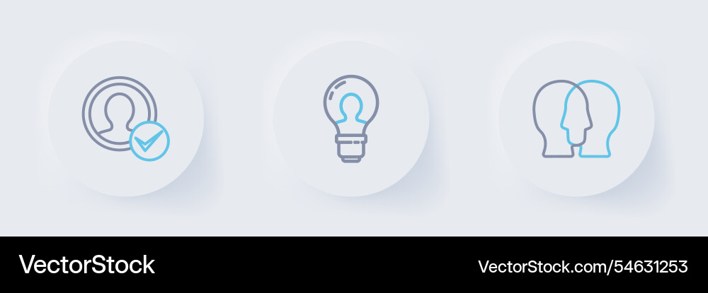 Set line project team base head with lamp bulb Set line project team base head with lamp bulb vector image
