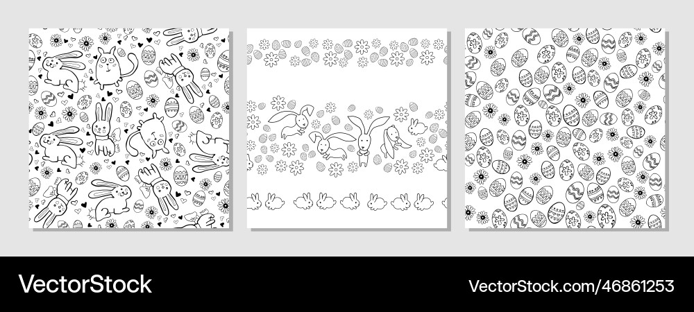 Set of easter seamless patterns simple monochrome Vector Image