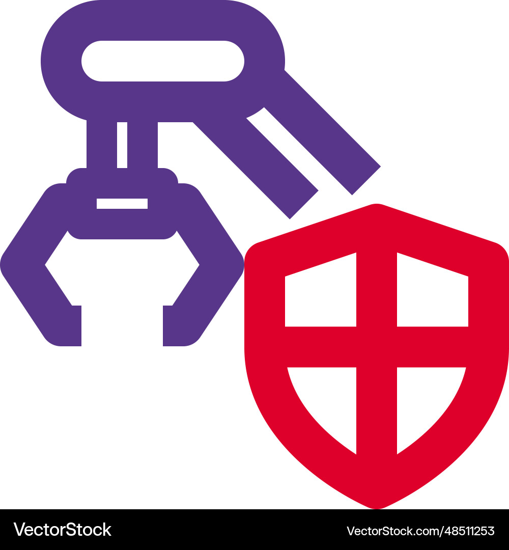 Shield protected robotic arm machine in factory vector image
