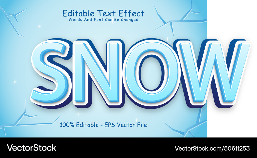 Snow editable text effect 3 dimension emboss Vector Image