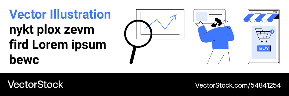 Analyzing sales data with magnifying glass graph Analyzing sales data with magnifying glass graph vector image