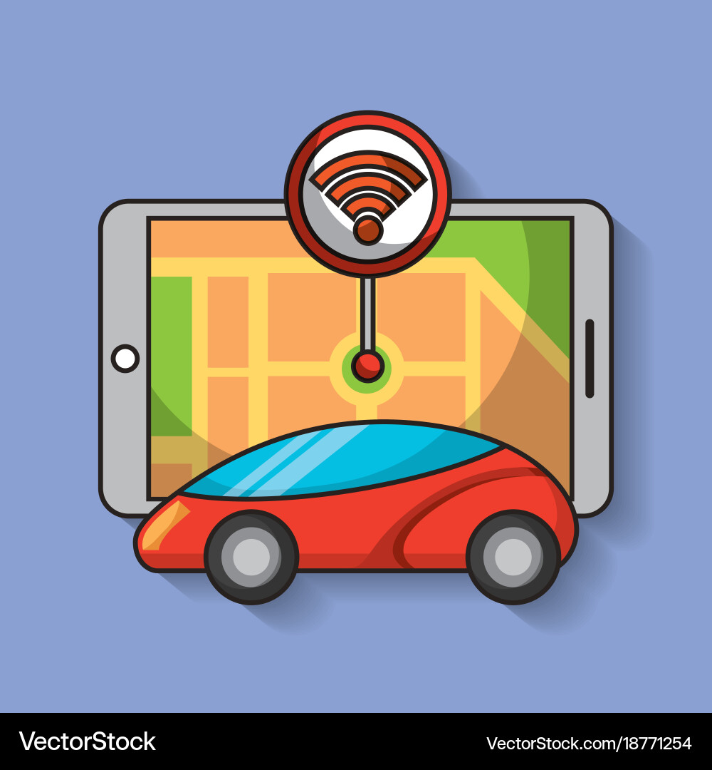 Autonomous car with pointer sensor map navigation vector image
