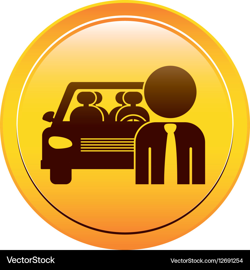 Button with driver and vehicle vector image