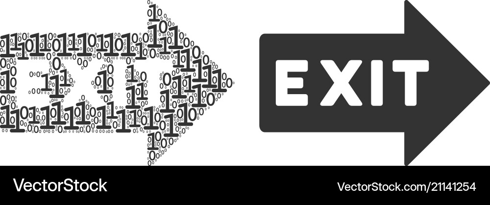 Exit arrow collage of binary digits Exit arrow collage of binary digits Vector Image