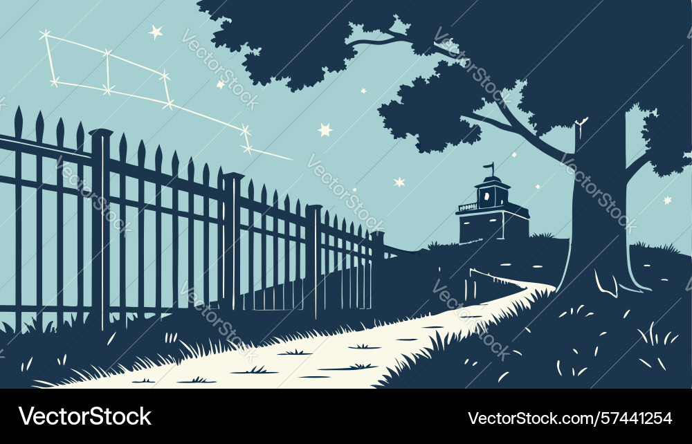 Forest path to mysterious building scene design vector image