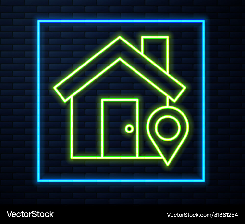 Glowing neon line map pointer with house icon vector image
