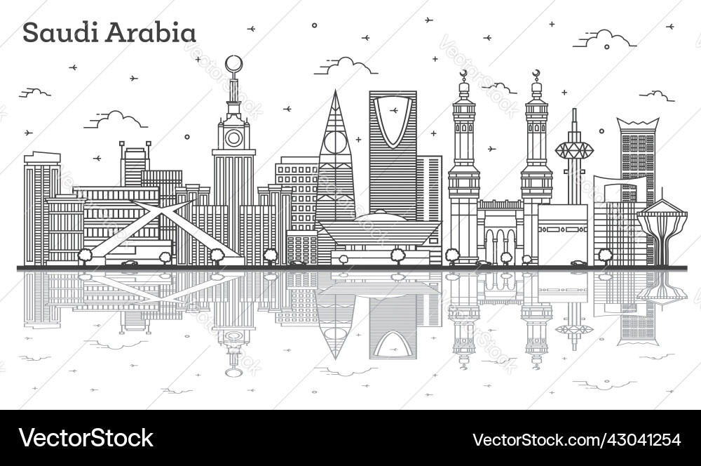 Outline saudi arabia city skyline with historic Outline saudi arabia city skyline with historic vector image