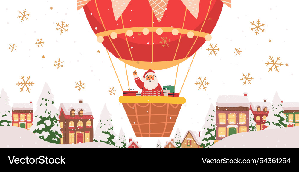 Santa claus hot air balloon christmas scene Santa claus hot air balloon christmas scene vector image