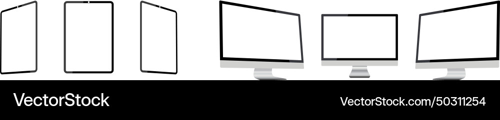 Set of realistic tablet or tab black computer lcd vector image
