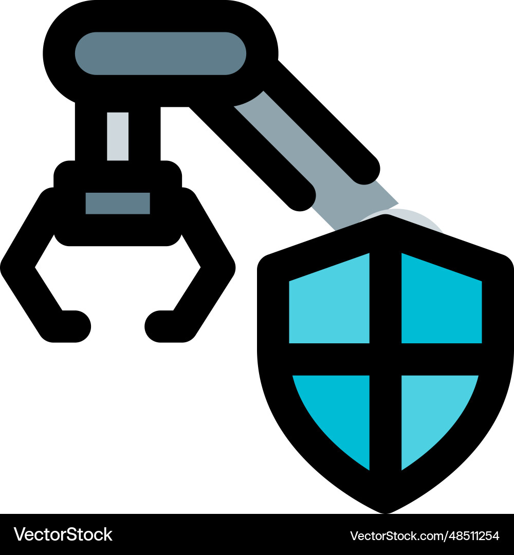 Shield protected robotic arm machine in factory vector image