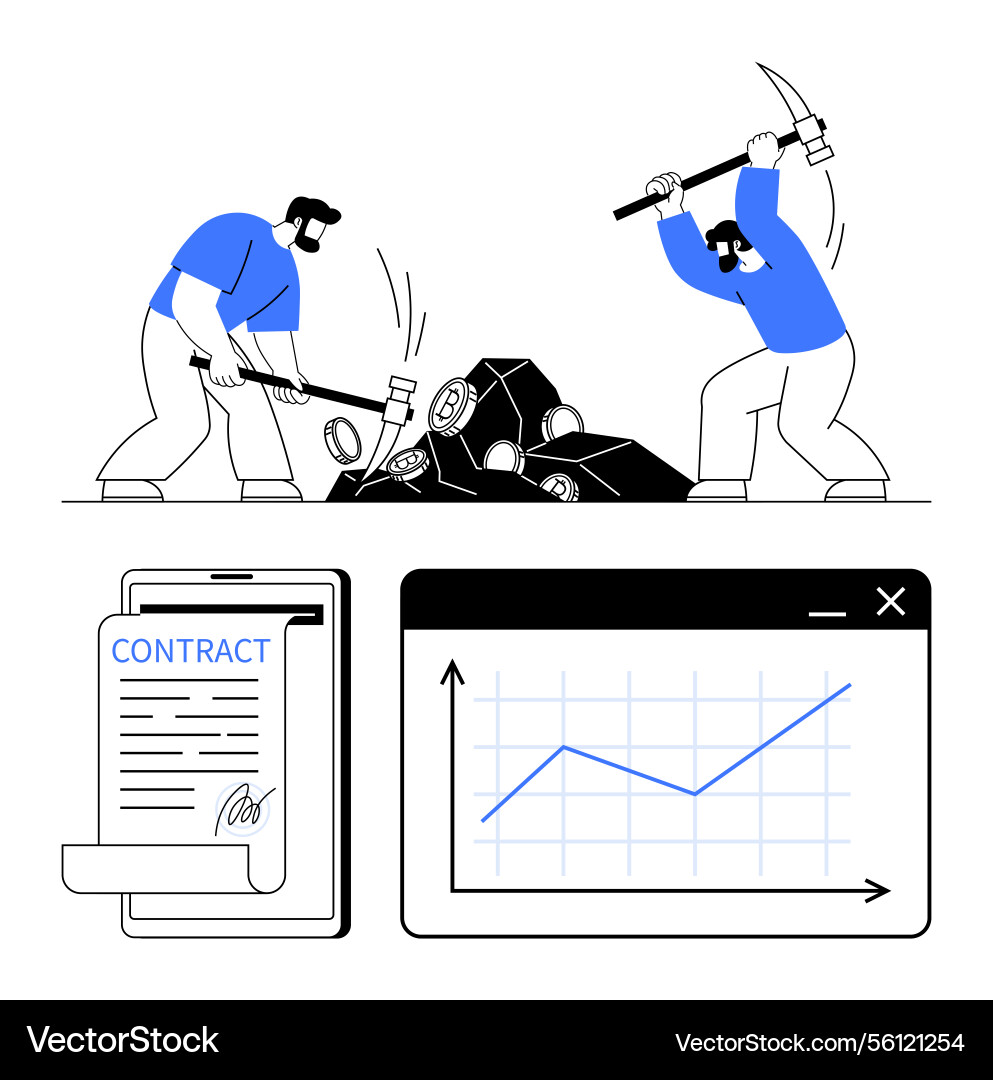 Workers mining resources with tools and digital Workers mining resources with tools and digital vector image