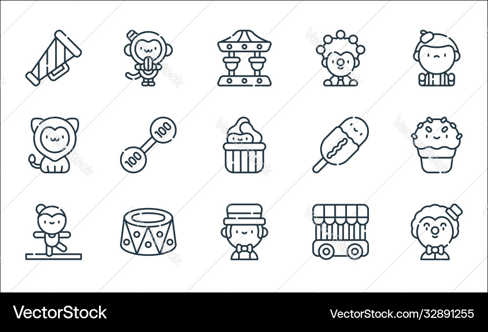 Circus line icons linear set quality Circus line icons linear set quality vector image