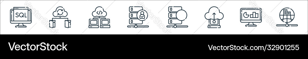 Datenbank- und Serverzeilen-Icons linear set Datenbank- und Serverzeilen-Icons linear set vektorbild
