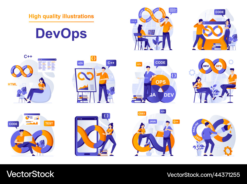 Devops web concept with people scenes set in flat Devops web concept with people scenes set in flat vector image