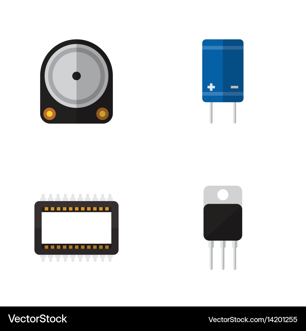 Flat electronics set of transistor hdd mainframe vector image