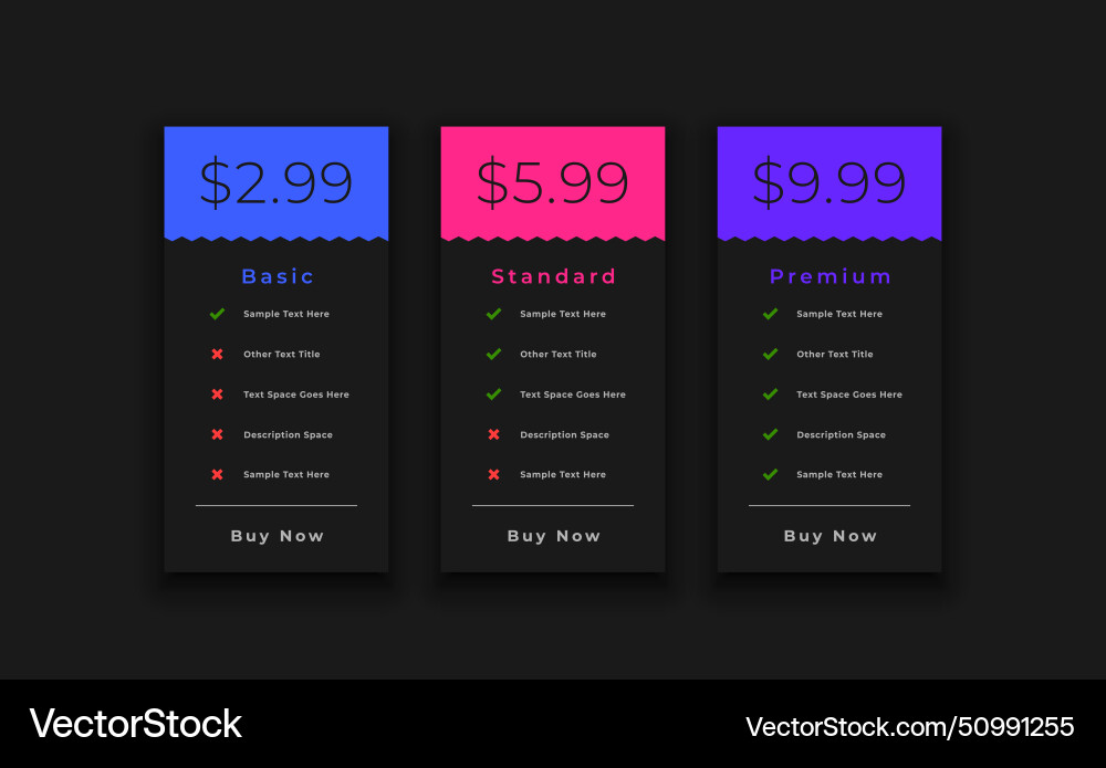 Modern style pricing chart table layout vector image