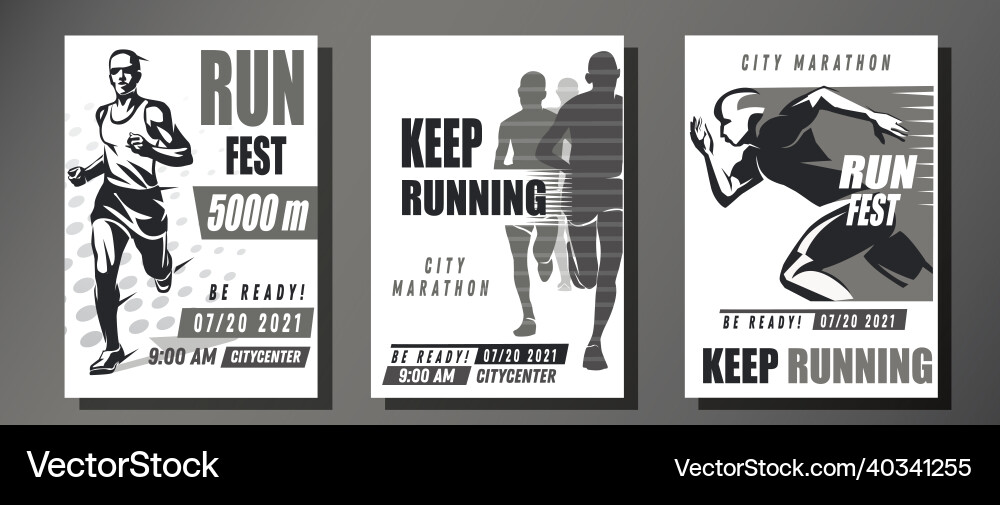 Monochrome Running Symbol Set Vector Image