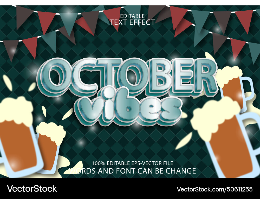 October vibes editable text effect emboss modern Vector Image