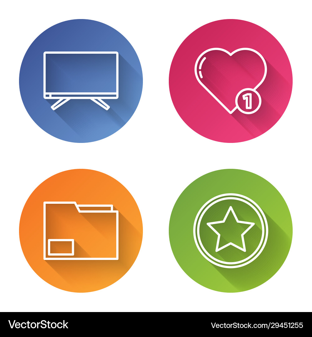 Set line smart tv like and heart document folder Vector Image