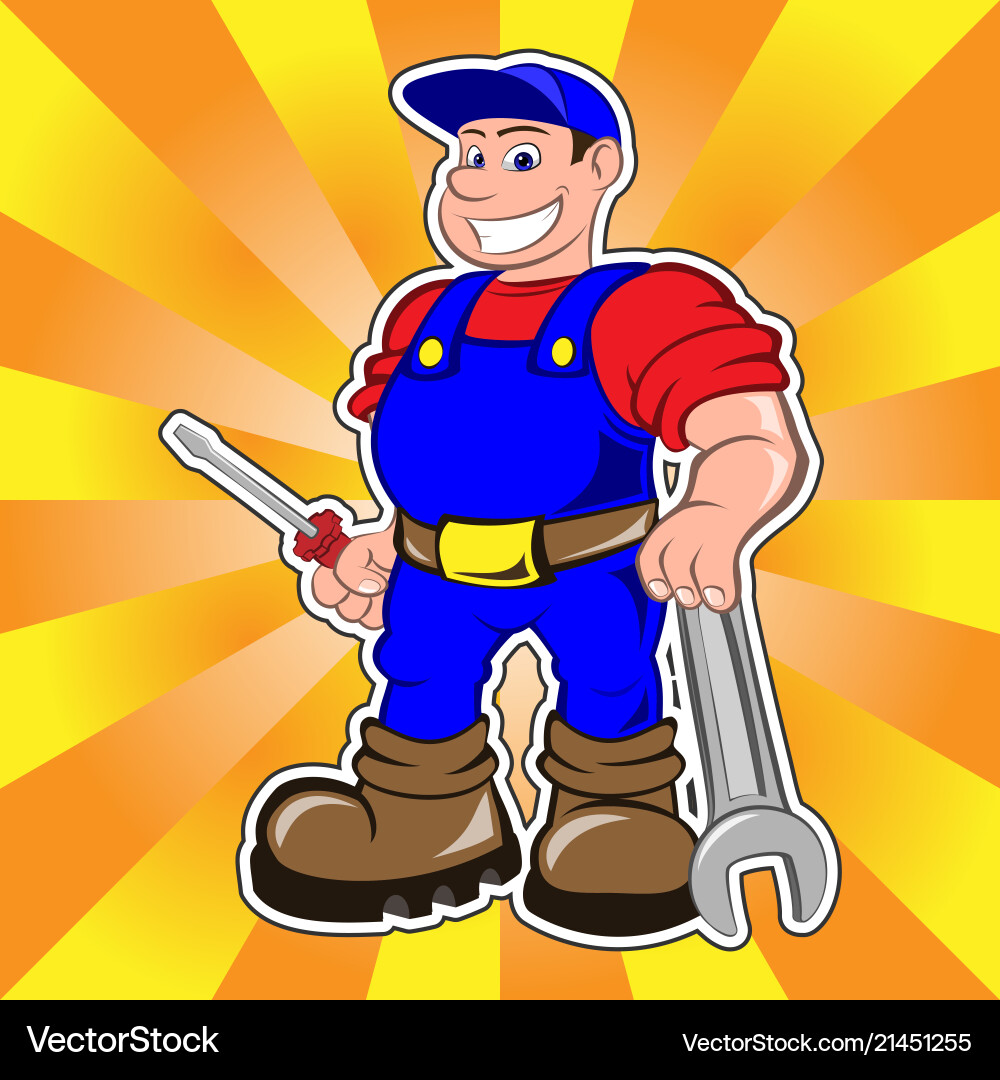 Smiling Mechanic with Tools Vector Image