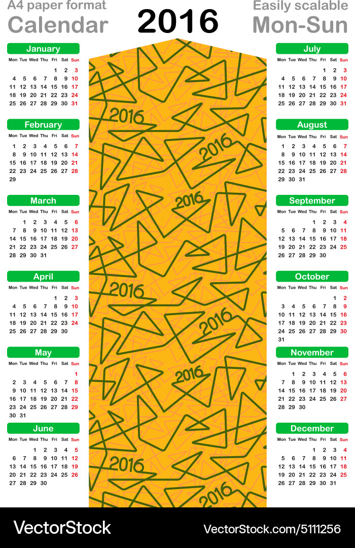 2016 Calendar - Minimalist Style Vector Image