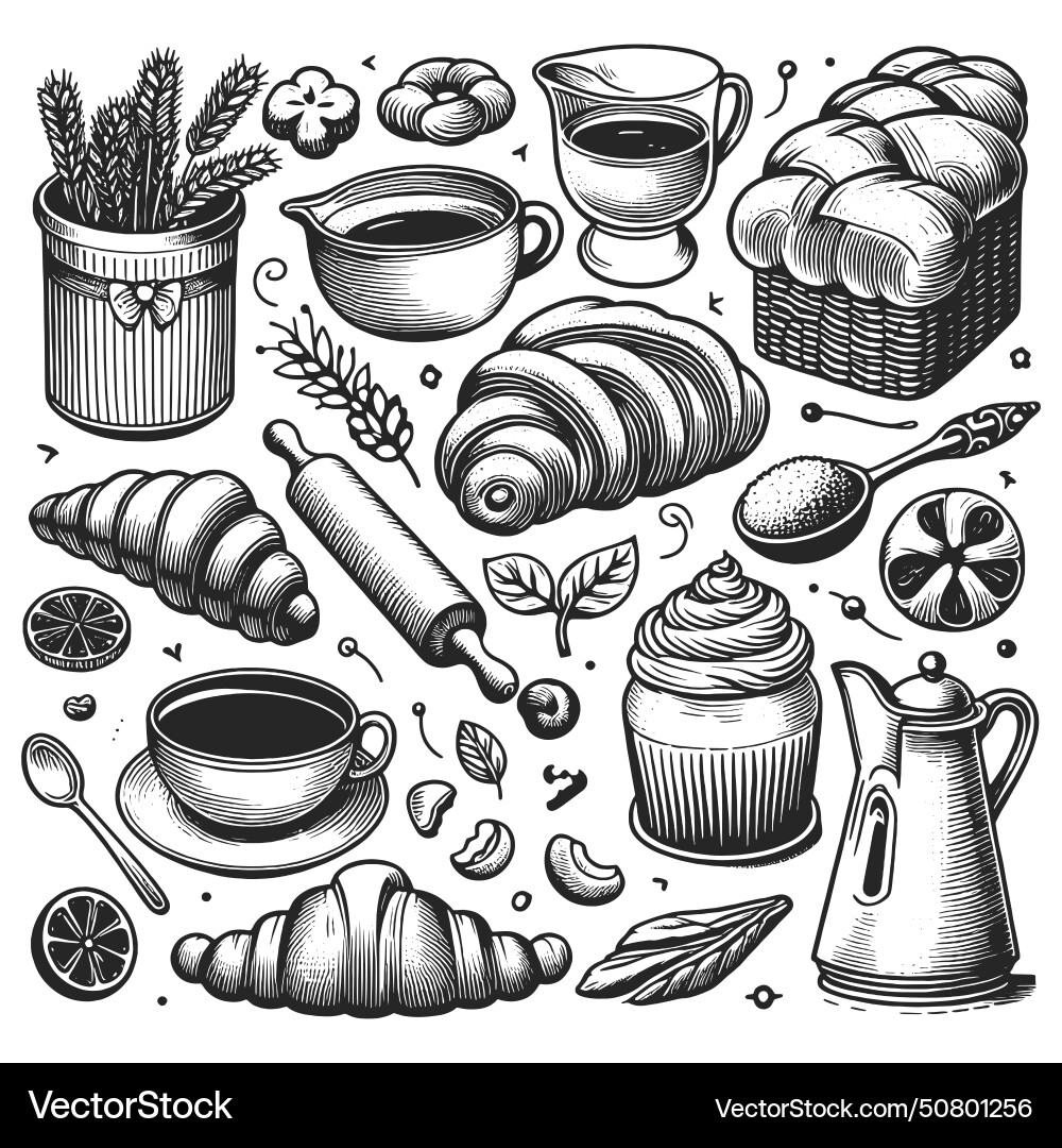 Bakery and coffee themed set background Royalty Free Vector