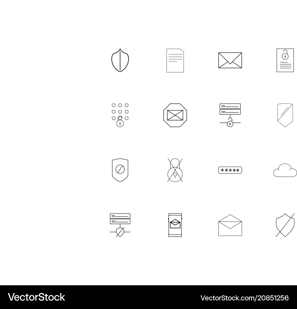 Cyber security linear thin icons set outlined vector image