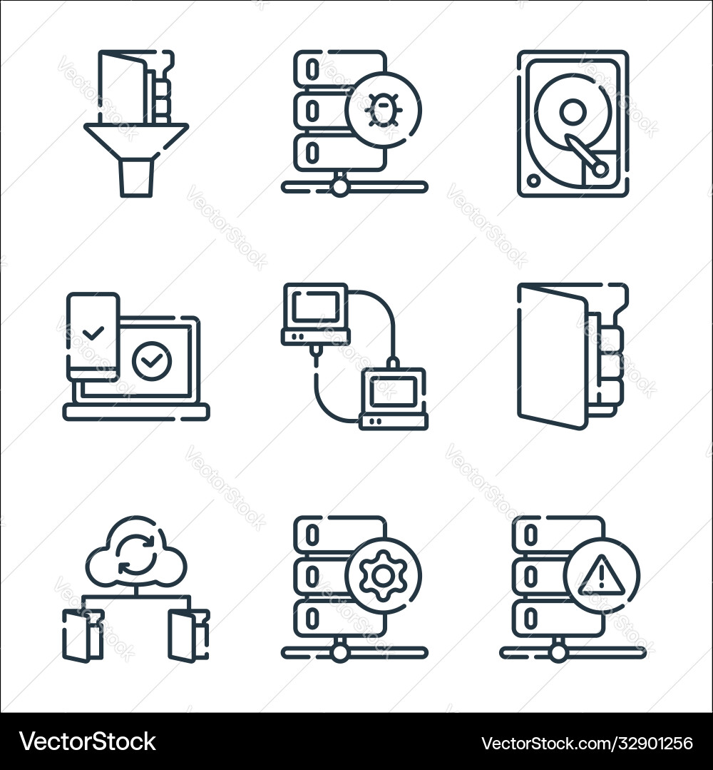Datenbank- und Serverzeilen-Icons linear set Datenbank- und Serverzeilen-Icons linear set vektorbild