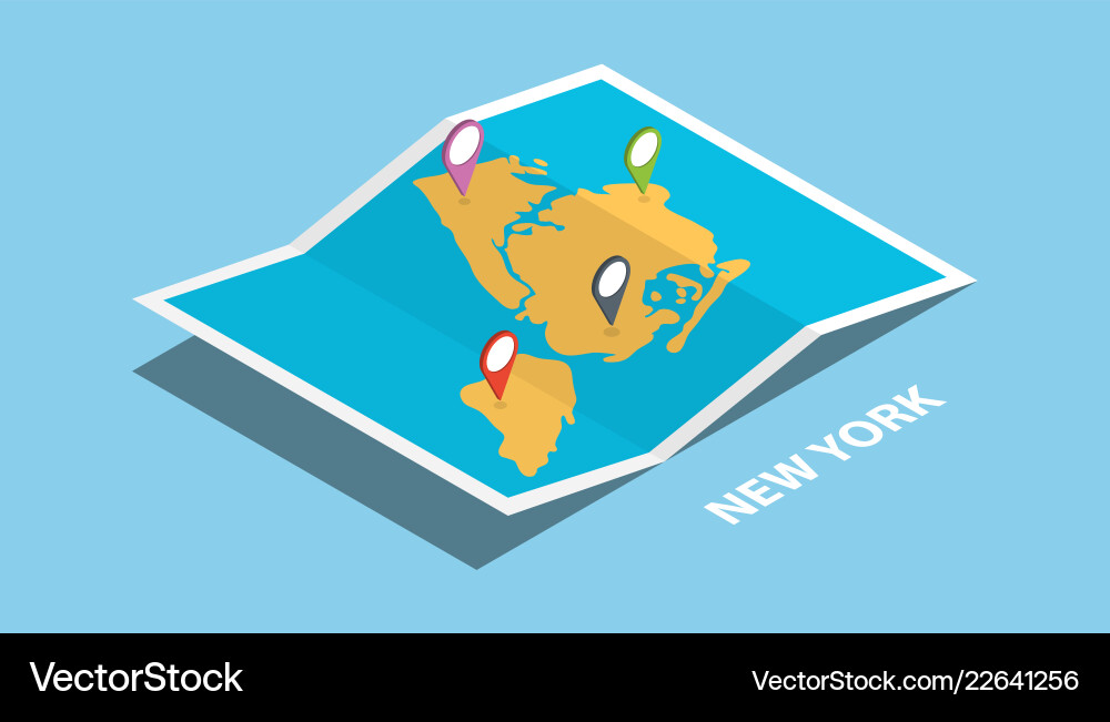 Explore maps with isometric style and pin Explore maps with isometric style and pin vector image