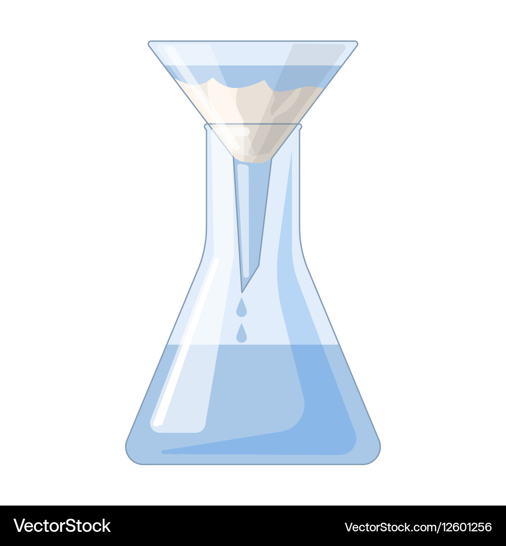 Filtration of water solution in a conical flask vector image