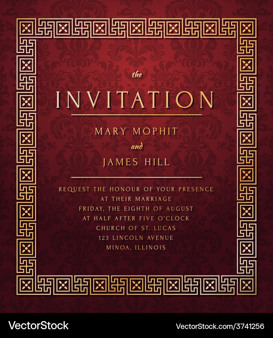 Invitation with damask pattern vector image