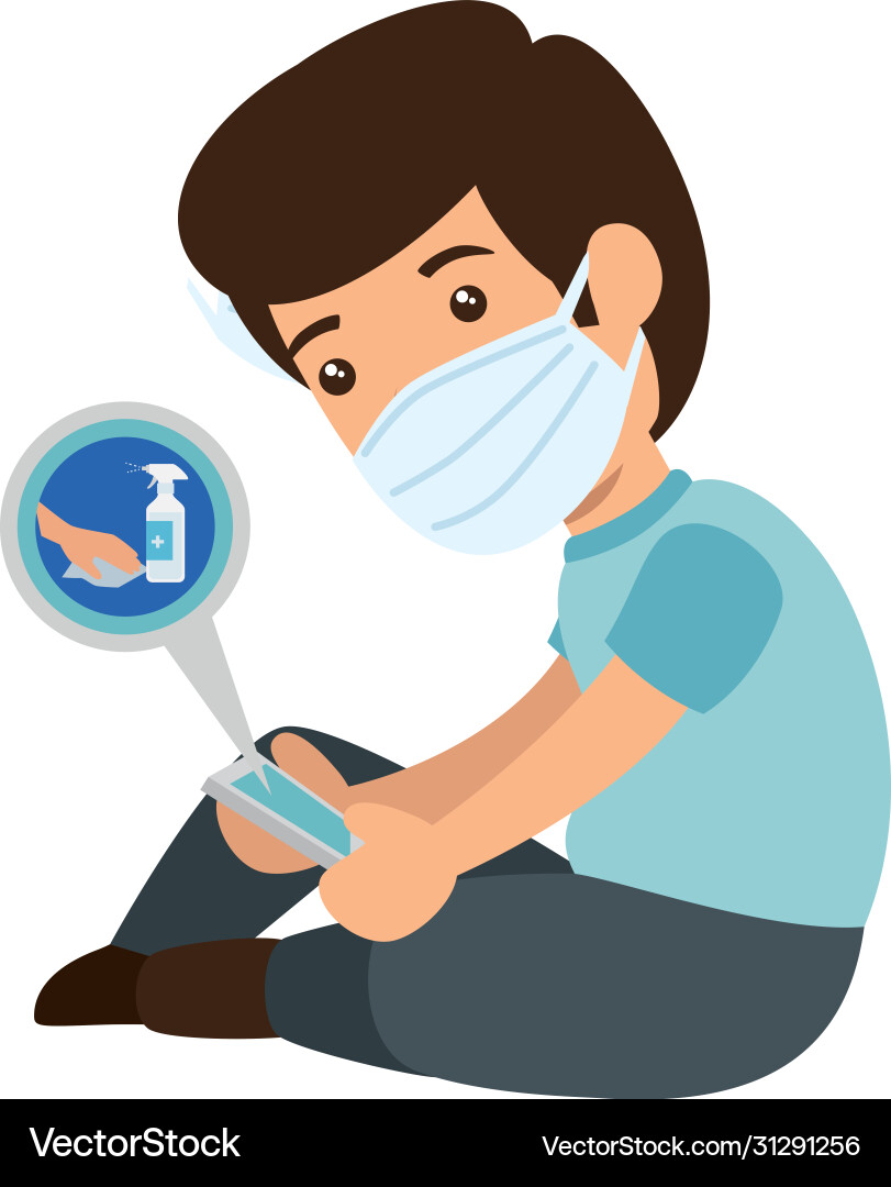 Man using face mask searching information Man using face mask searching information vector image