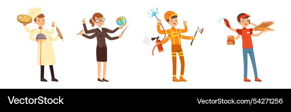 Multitasking people character of different Multitasking people character of different vector image