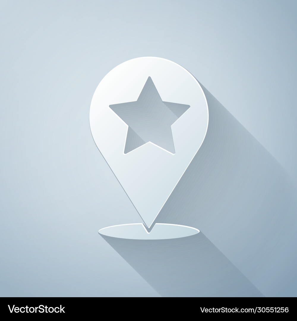 Paper cut map pointer with star icon isolated Paper cut map pointer with star icon isolated vector image